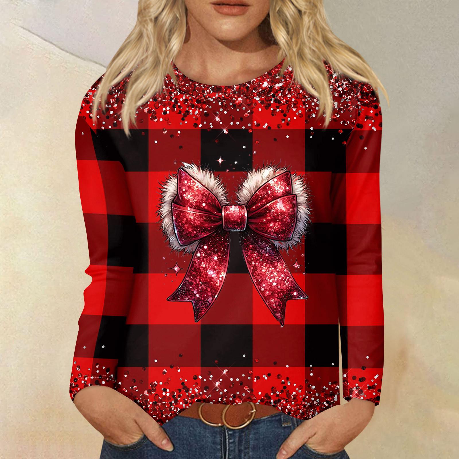 

Женские рождественские топы Рождественские рубашки с длинным рукавом Женские рождественские принтованные топы с длинным рукавом Обычные повседневные топы XXXXL белый