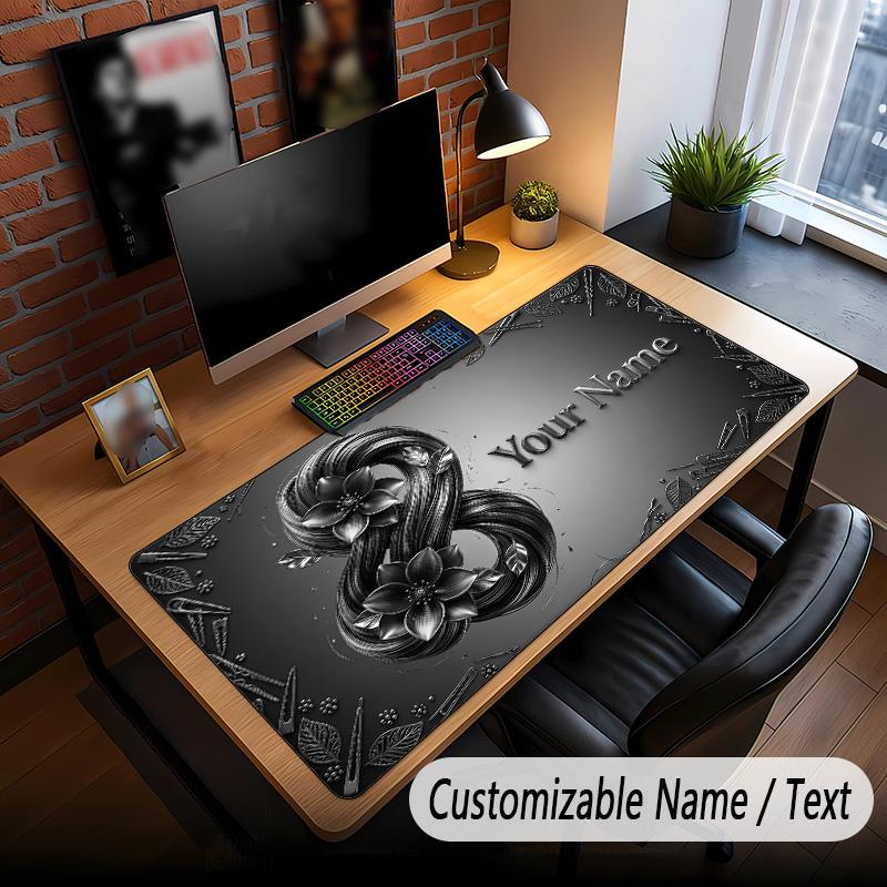 Rose Floral Theme Custom Mouse Pad Personalized With Name Text Customized Desk Mat For Office Home Decor