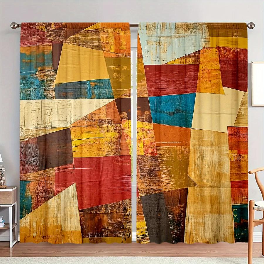 2PCS Digital Printed Curtains with Warm Color Art Design, Stylish Window Drapes for Living Room Bedroom Home Decoration