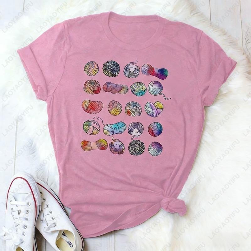 

Funny Knitting Lover Unisex Adult Cotton Shirt Gift for Knitter Creative Trend Casual Colourful Oneck Printed Tops Women Tee 4XL