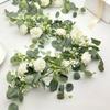 Garland Style Simulated Eucalyptus Rattan 6 White Roses Eucalyptus Garland  Garden Decoration