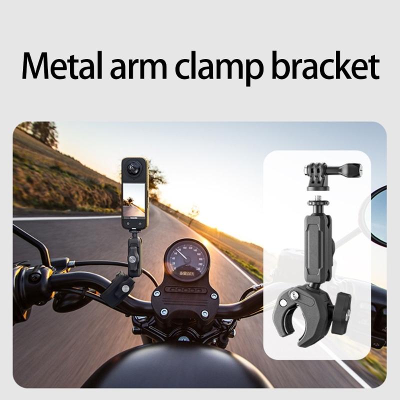 Heavy Duty Motorcycle Camera Clamp Double Ball Head Handlebar Mount Adjustable Angle Bike Mount For Adventure Filming