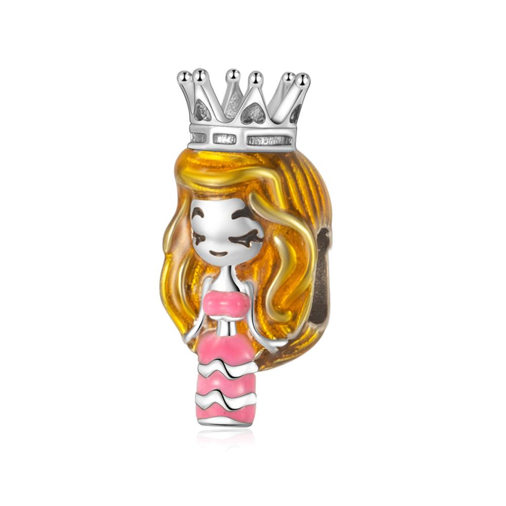 Memories 925 Silver Crystal Ball Fairy Crown Princess Dress Charm Fit DIY Bracelet Necklace Child's Birthday Gift