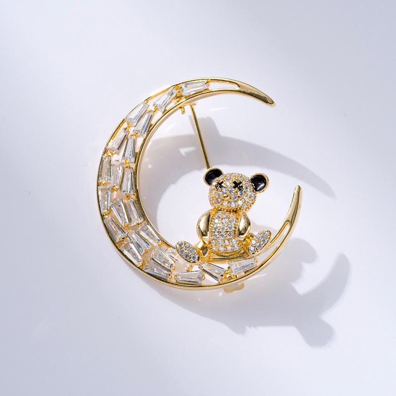 Bo Xin Yun Kids  New Year Zircon Moon Bear Brooch - Adorable Cardigan Lapel Pin