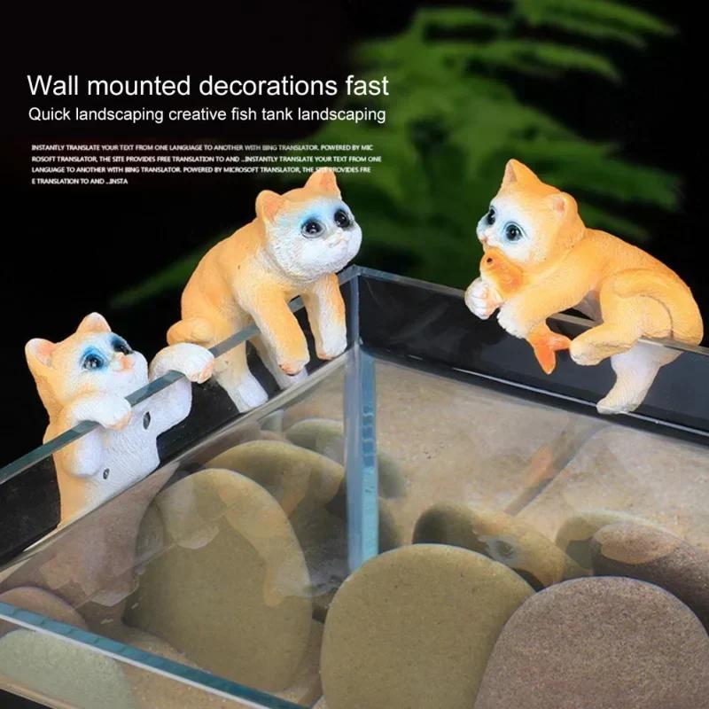 3Pcs Cat Ornaments Landscape Cat Crafts Cute Cat Fish Tank Sculptures Small and Cute