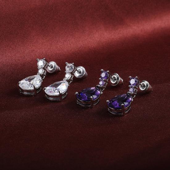 1 Pair Women Drop Earring Water Drop Shape Cubic Zirconia Dangling Earrings