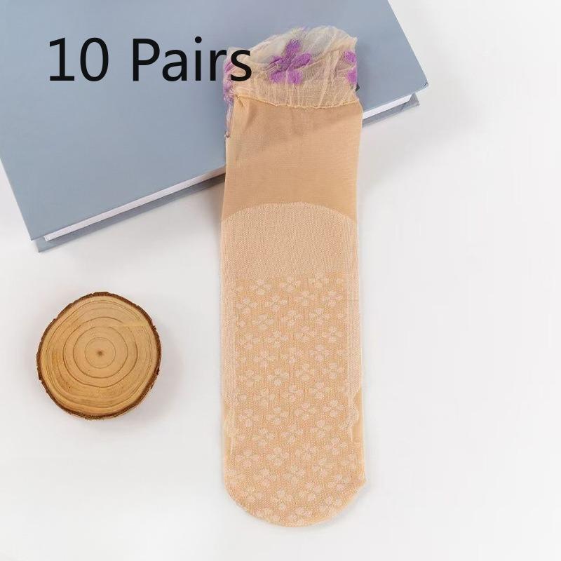 10 Pairs of Female Spring and Summer Thin Loose Lace Lace Breathable Non Slip Moon Socks