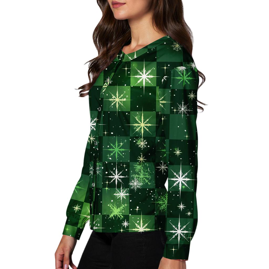 Women's Casual Long-sleeved Single-breasted Christmas Printed Protective Clothing Cardigan Top