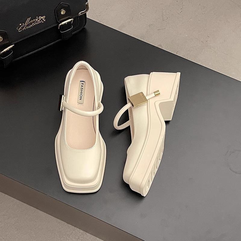 Fashion Woman Pumps Square Heels Casual Office Shoes for Women Elegant Stylish High Quality 2025 Trend Vacation Summer Mary Jane Shoes