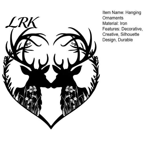 Outdoor Garden Hanging Decorations Metal Deer Heart Wall Decoration, Silhouette Couple Ornaments, Animal Art Decor for Living Room Sculpture