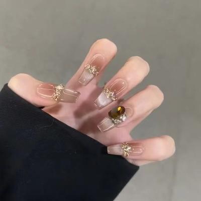 Autumn and Winter Style Cat Eye Wear Nail Handmade Fake Nail Patches Noble Pure Blush Nail Art Finished Product