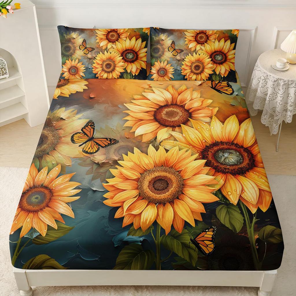 Sunflower Healing Pattern Sheet Three-Piece Digital Printing Bedding Sheet Three-Piece Sheet Children Adult