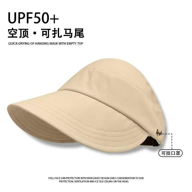 

Summer new face-showing small female face-covering sunscreen visor, quick-drying ponytail versatile hanging mask, face-covering empty top hat Adjustable