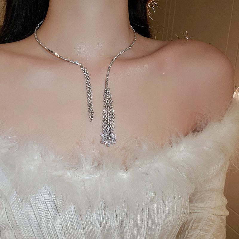 Elegant Zircon Water Drop Tassel Necklace: Double-Layer Light Luxury Collarbone Chain