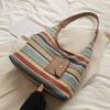 Large Capacity Rainbow Straw Woven Tote Bag - Stylish Shoulder Commuter Bag with Lazy Chic Versatility