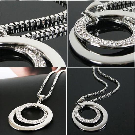 Damenmode Doppelkreise Strassbesetzt Lange Kette Halskette Schmuck Geschenk
