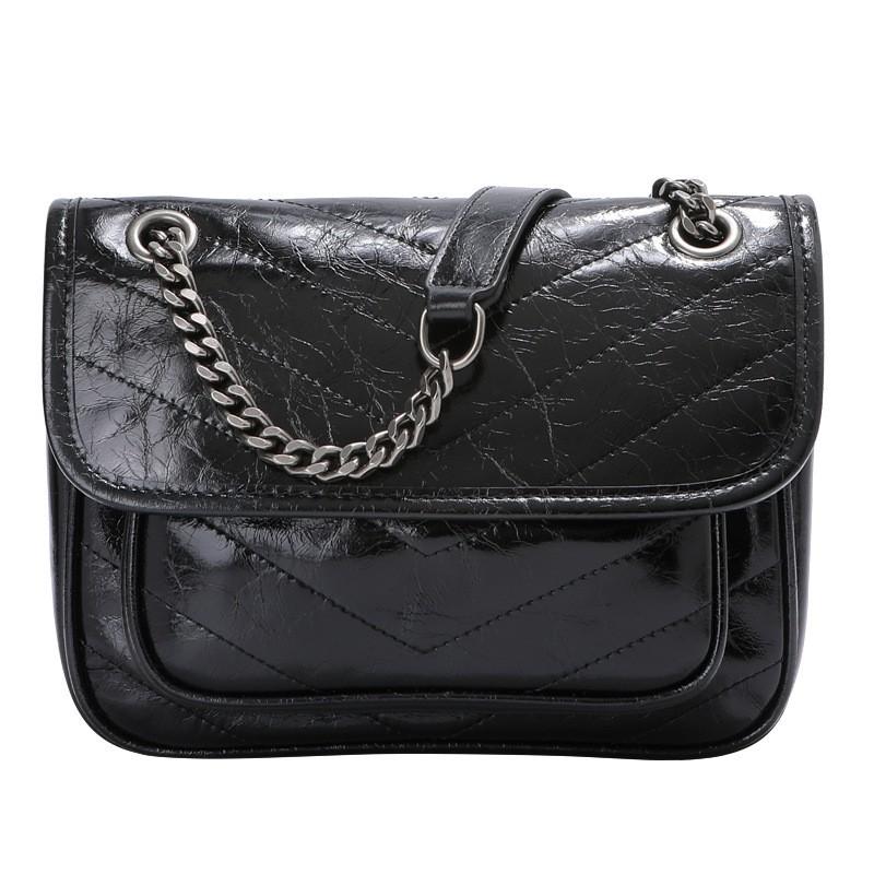 Messenger Bag Genuine Leather Women's Pleated Cowhide Wandering High-quality Chain Large Capacity Commuting One-shoulder Cross-body