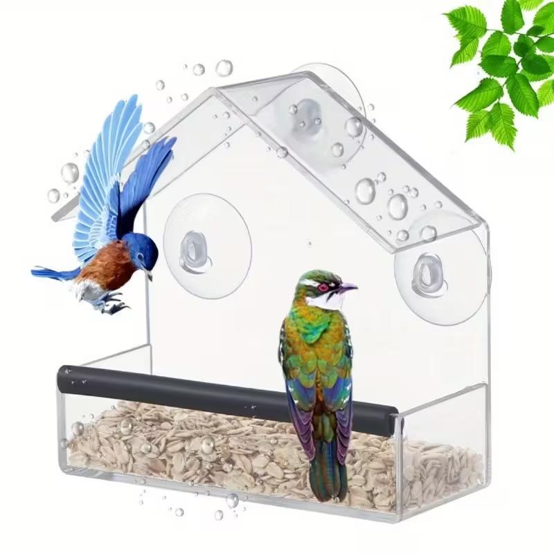1pcsAcrylic Transparent Plastic Birdcage Outdoor Adsorbed Hummingbird Bird Feeder Panoramic Transparent Plexiglass Birdhouse