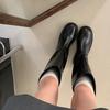2025 New British Retro Simple Black Zipper Boots Slim Big Tube Circumference High Boots But Knee Knight Boots