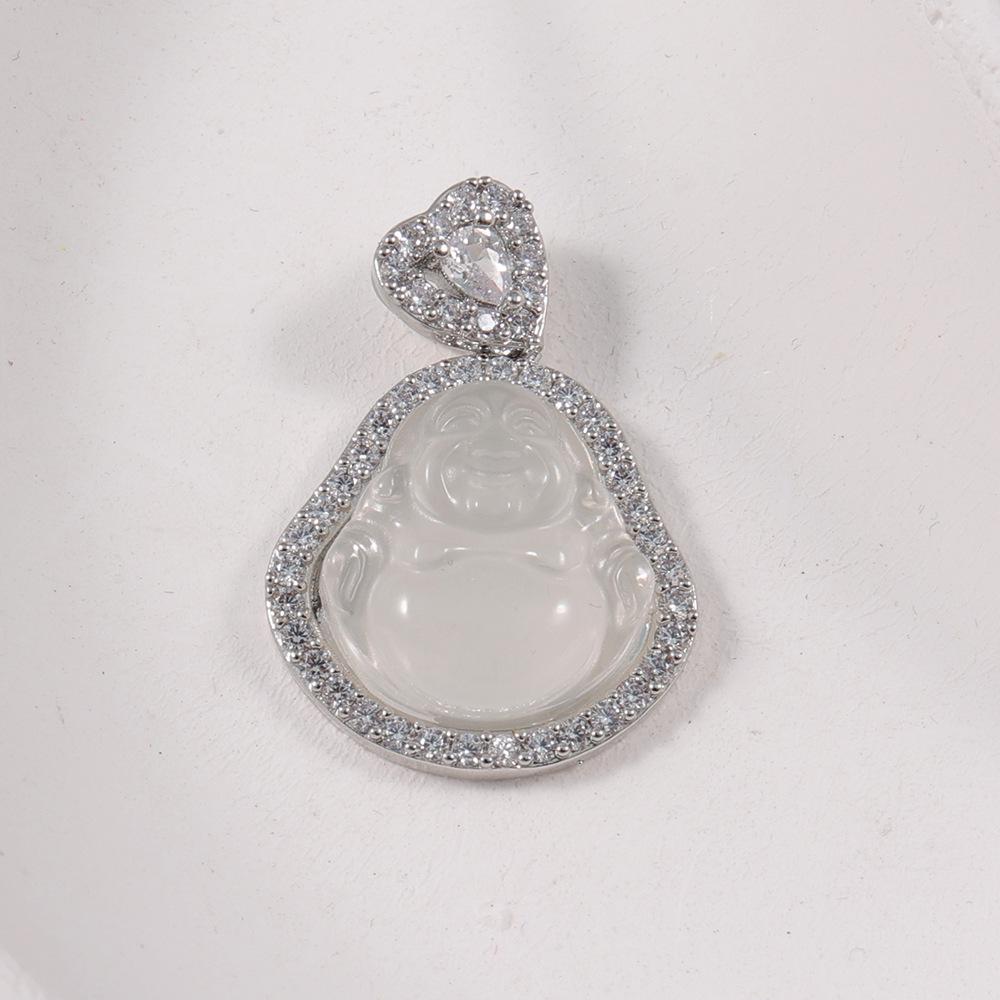 White Chalcedony Laughing Buddha Pendant with Diamond Clasp - Versatile Women's Clavicle Chain