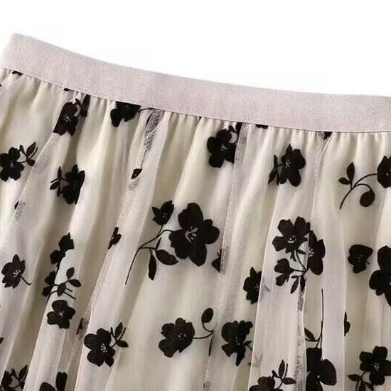 Flokowanie siateczkowa półspódniczka damska letnia średniej długości wąska drapowana spódnica z przędzy Super wróżka plisowana spódnica moda odzież damska