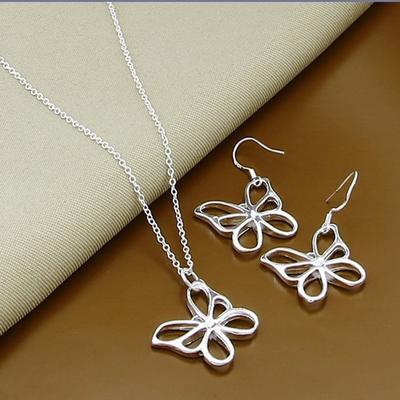 925 Sterling Silber Mode Einfache Insekt Schmetterling Halskette Ohrringe Schmuck Set Für Frauen Weibliche Trendy Schmuck