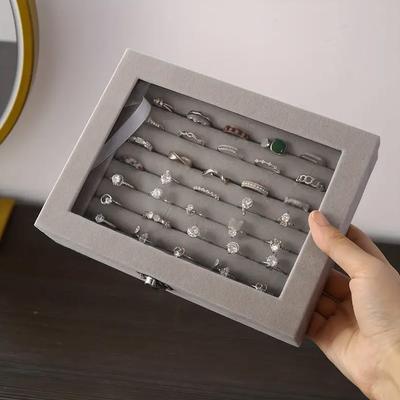 1pc,Ring Storage Box, Soft Velvet Jewelry Storage Tray with Transparent Lid, Earring and Jewelry Display Box