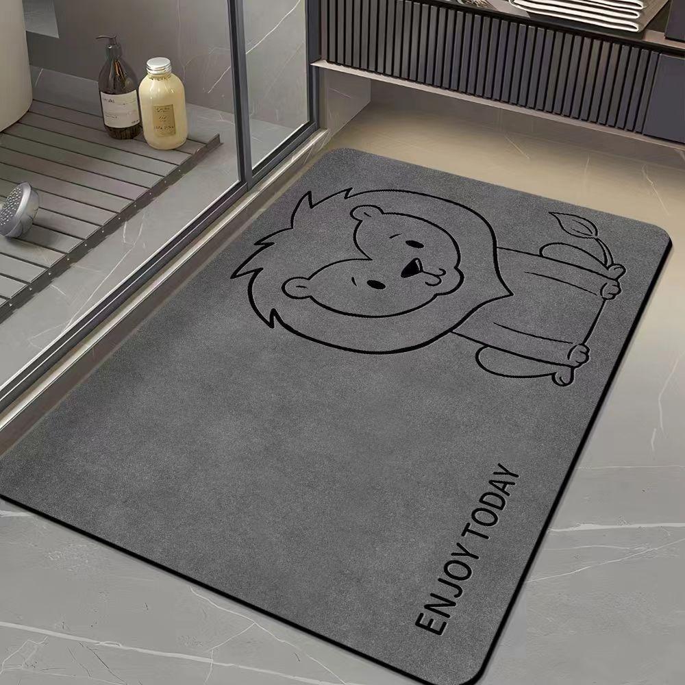 Diatom Mud Bathroom Mat Line Art Cartoon Animal Pattern Quick Dry Absorbent Rug Non Slip Toilet Door Mat Hippo Giraffe Crocodile
