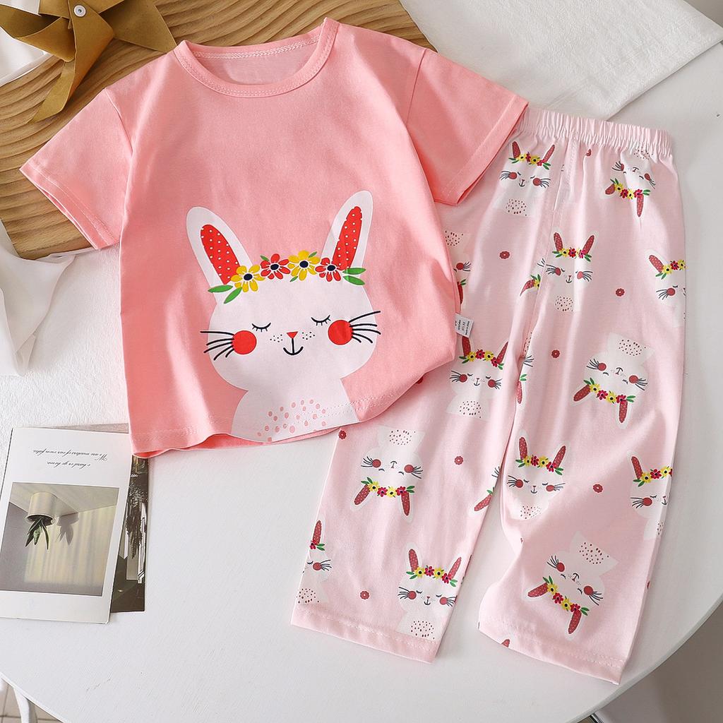 Kids Summer Cotton Short Sleeve Set Class A Baby Air Conditioner Clothes Boys Girls Home Pajamas