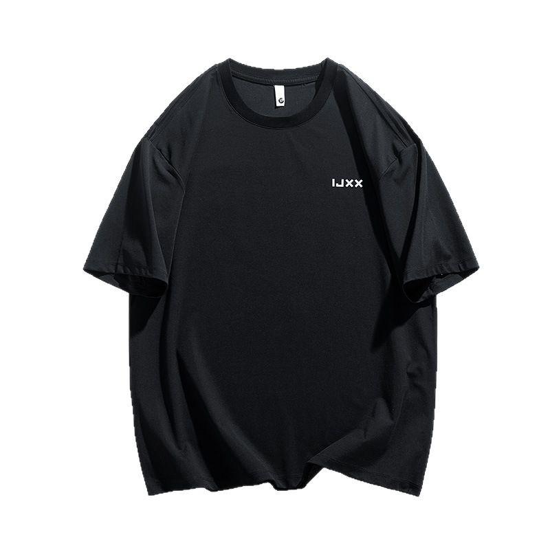 Men's Trendy Black Ice Silk Cotton Crew Neck Loose Fit Printed Short Sleeve T-Shirt