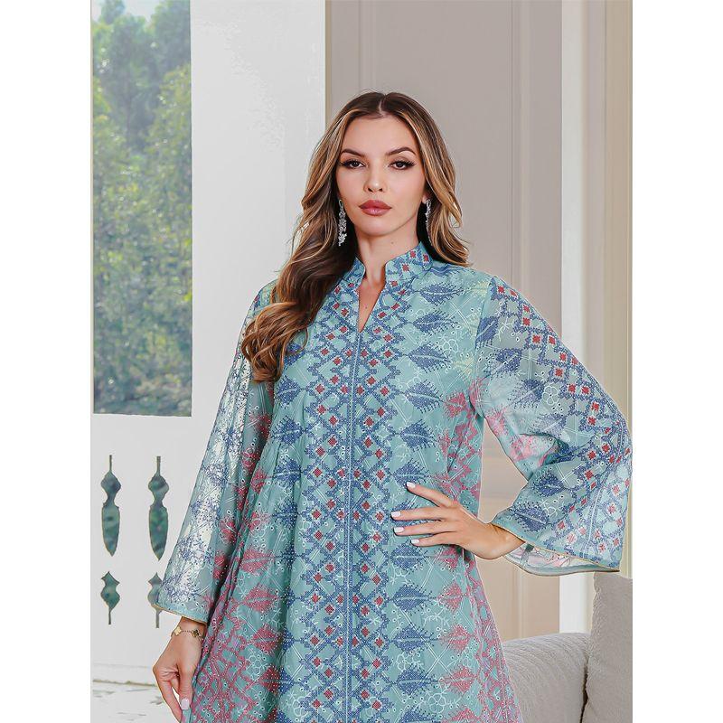 Indonesia Embroidery Hot Drilling Robe Middle East Elegant Print Photography Travel Fairy Dress Dubai Women Dresses