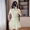 Modern Chinese Two-Piece Set: Cheongsam Dress and Shorts with Frog Button