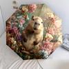 Capybara and Plant Pattern, Automatic Folding Umbrella, Portable and Foldable Design, 8 Ribs, a Christmas or Birthday Gift.