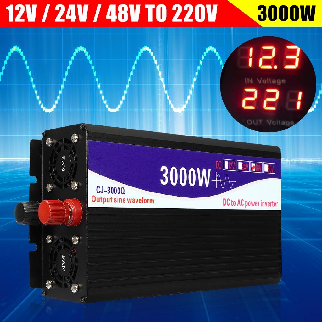 3000W Transformer Converter Pure Sine Wave Power Inverter+Double LCD Display Black