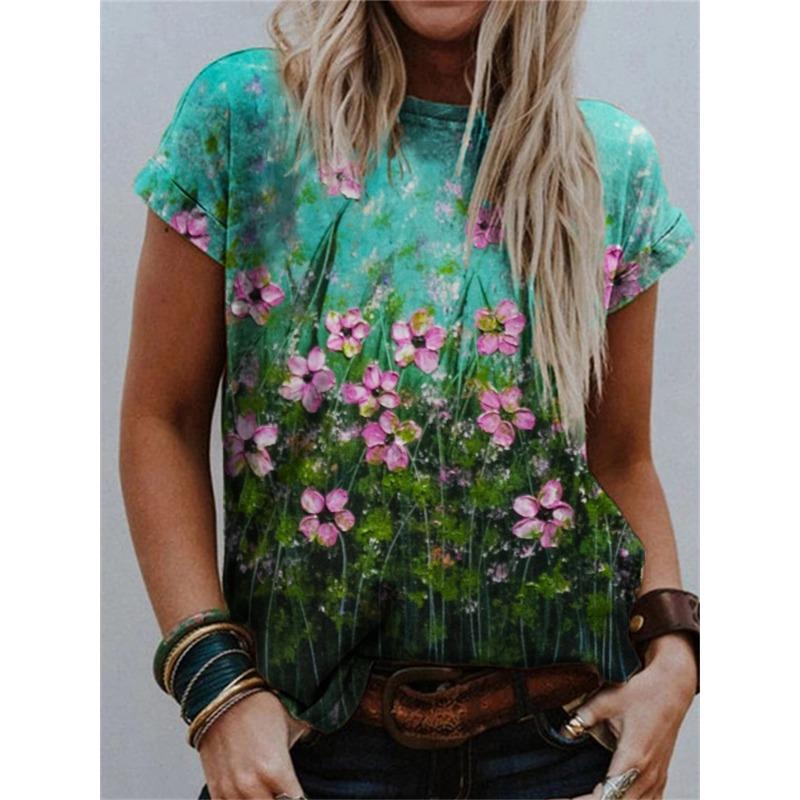 Summer Round Neck 3D Print Top Fashionable Casual Short Sleeved Women's T-shirts