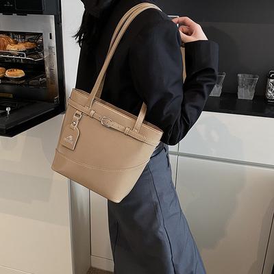 2025 New Bag Women, Elegant Style Belt Buckle Shoulder Bucket Bag Tote Bag, Large-capacity Handbag