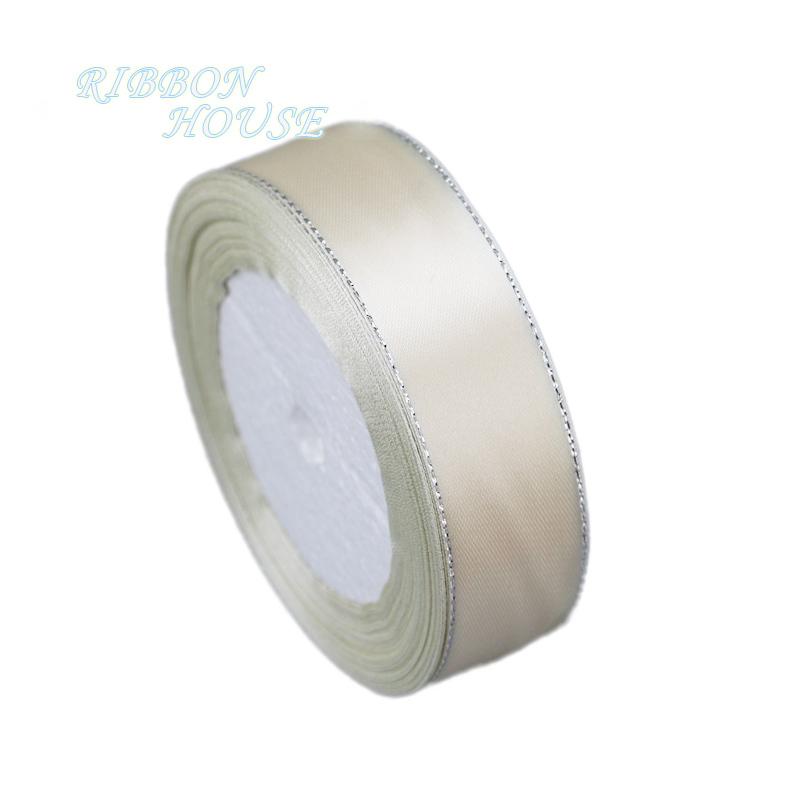 (25 Yards/Rolle) Weißes Silberkanten Satinband Großhandel hohe Qualität Geschenkverpackung Weihnachtsband (6/10/20/25/40mm)