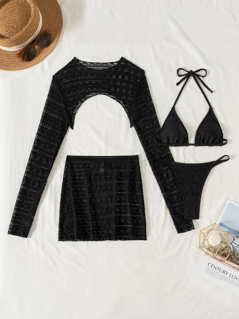 2025 Europäischer & Amerikanischer Sexy Hot Girl Vierteiliger Badeanzug Cover-Up Bikini Set