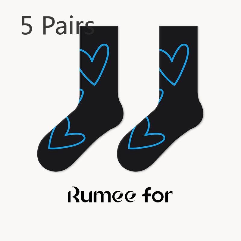 5 Pairs of Female Spring and Autumn Striped Ancient Sports Academy Wind Stockings