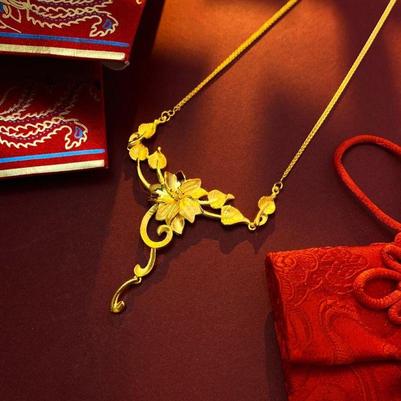 

Jewelry Gold-Plated Peacock Artificial Wedding Dragon and Phoenix Necklace Style 15 osmanthus necklace about 10g]