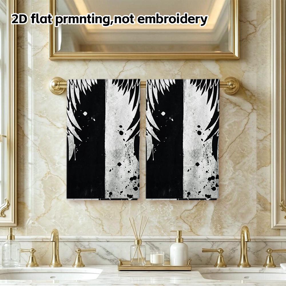 Absorbent Soft Bath Towel, Split Black White Angel Wings Print, Quick Dry Shower Towel
