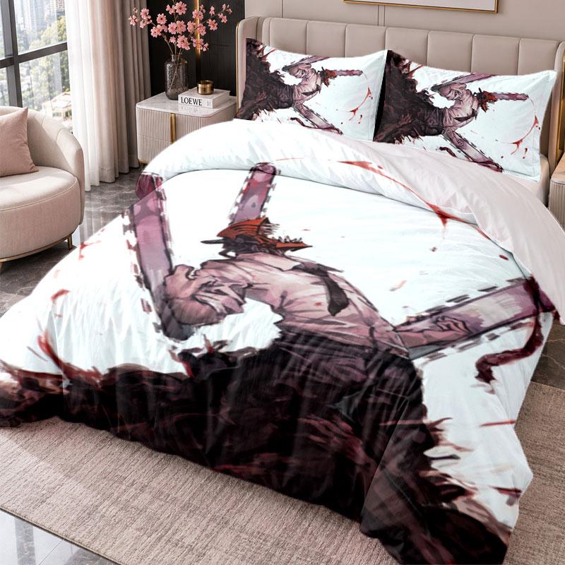 Chainsaw Man 3Pcs Bedding Set Duvet Cover With Two Pillowcases For Bedroom Home Decoration