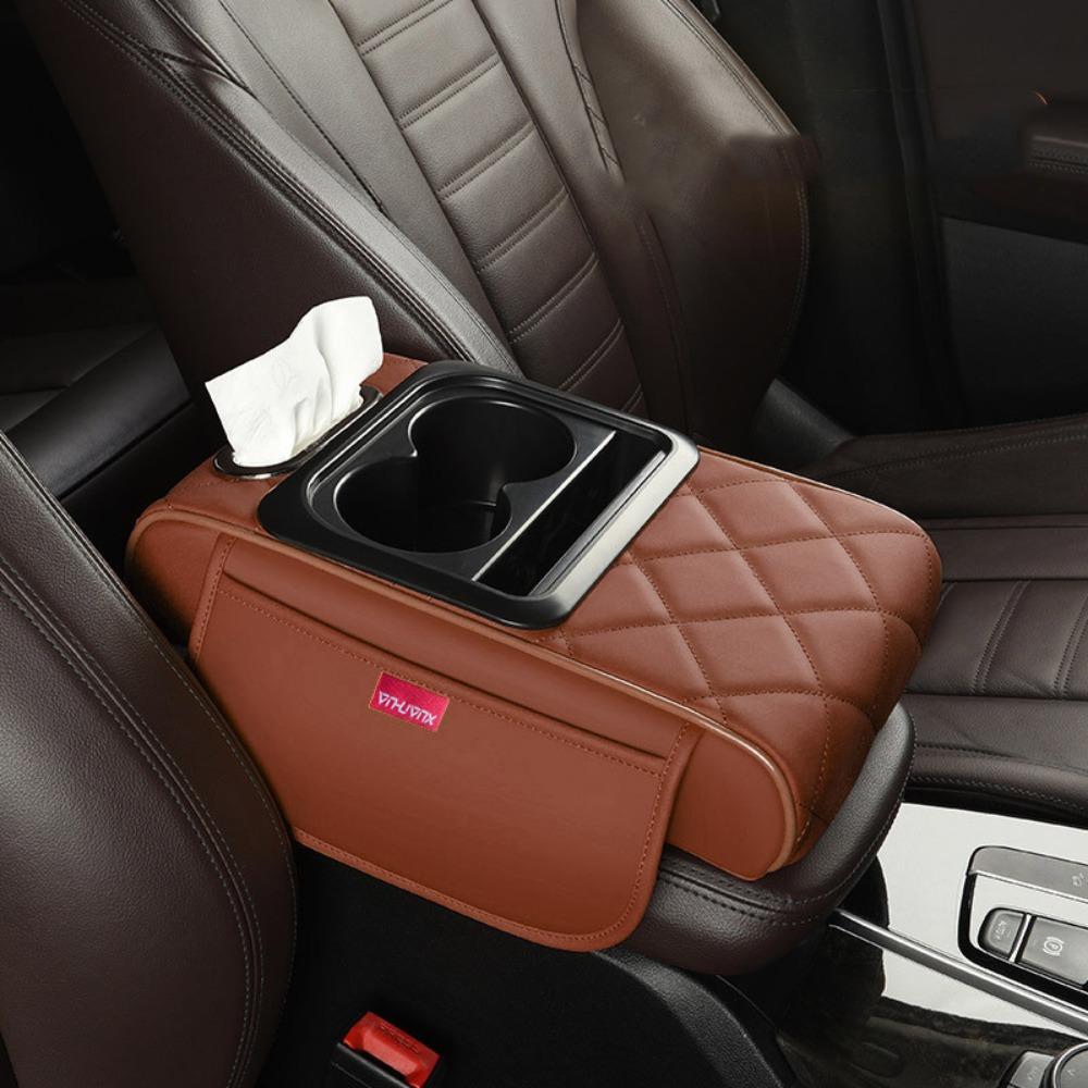 

Подлокотник центральной консоли из искусственной кожи, многофункциональная коробка для салфеток, новый подстаканник, универсальный коричневый