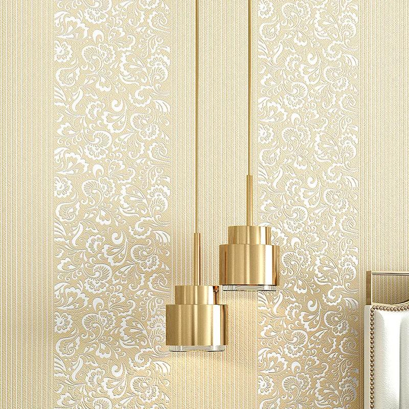 9.5m Non-self-adhesive Wallpaper Bedroom 3D Living Room White Vertical Stripe Non Woven Cloth European TV Background Wall Paper