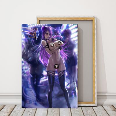 Cadre en bois massif fille nue Sexy K/DA Kai'Sa League Game, impression HD sur toile, peinture artistique murale, images modulaires, décoration de la maison, affiche de salon