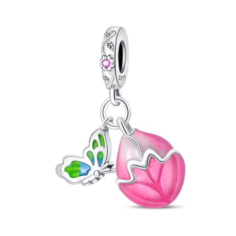 New 925 Silver Lucky Four Leaf Clover Donut Lotus Charms Flat Beads Fit 3mm 925 Bracelets DIY Friendship Jewelry