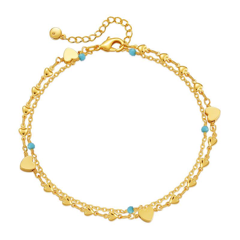 

European and American love double chain anklet small fresh simple foot chain plated 18K sweet texture anklet 18K
