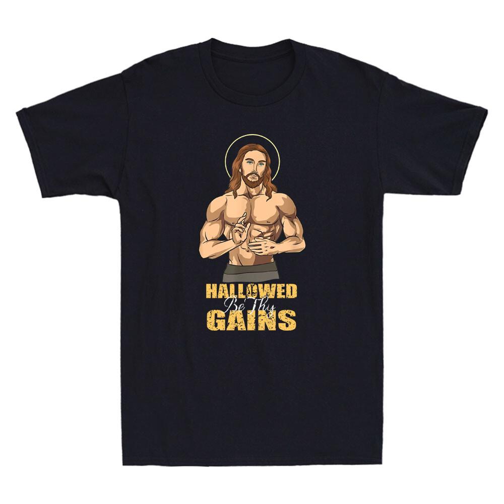 Hallowed Be Thy Gains Funny Jesus Weight Lifting Workout Vintage Unisexs Tshirt