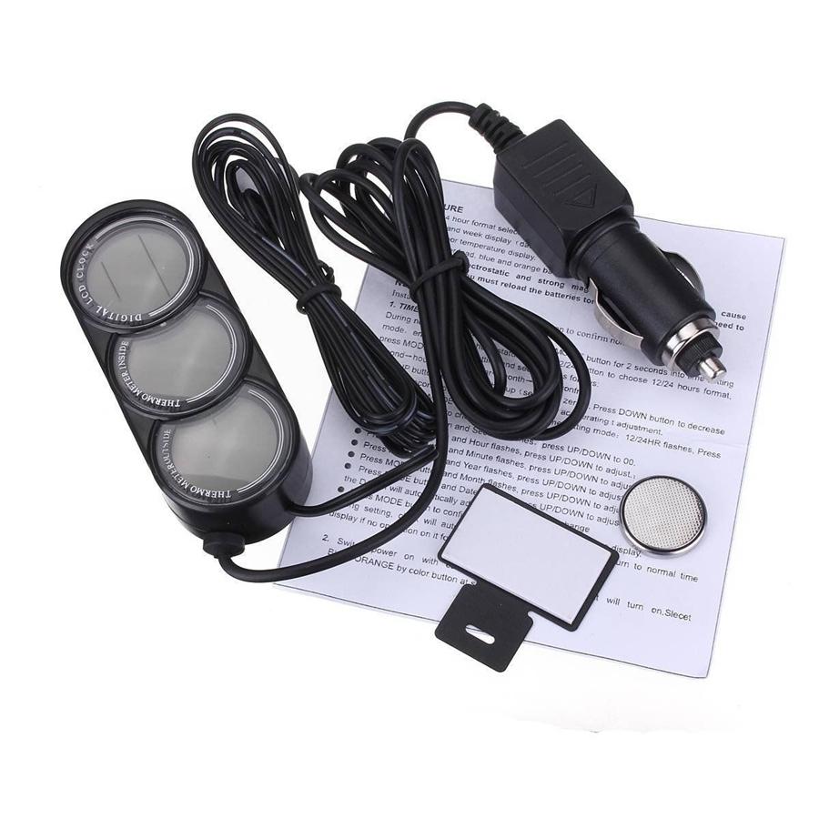 Auto Vnitřní/Venkovní Teploměr a Hodiny Digitální LCD Displej Oranžové/Modré LED Podsvícení