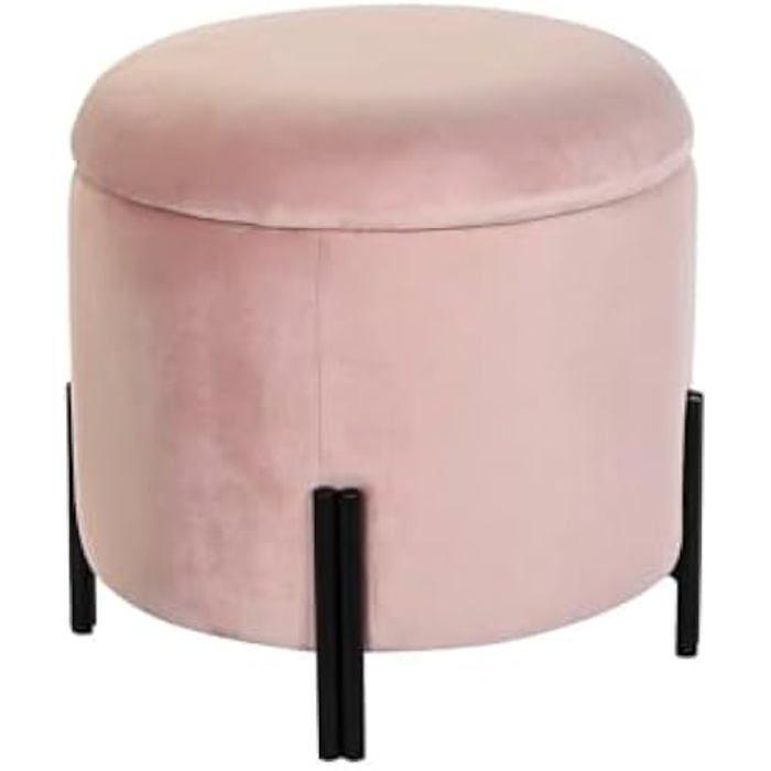 Repose-pieds - DKD Home Decor - Standard - Noir Et Rose - Polyester - Métal - 42x42x42 Cm
